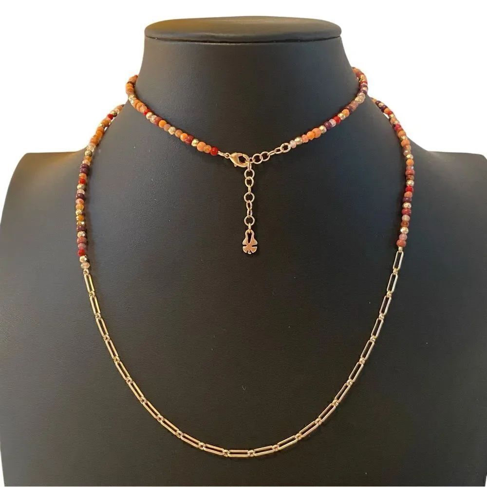 Long Beaded Necklace in Great Autumn & Goldtones.